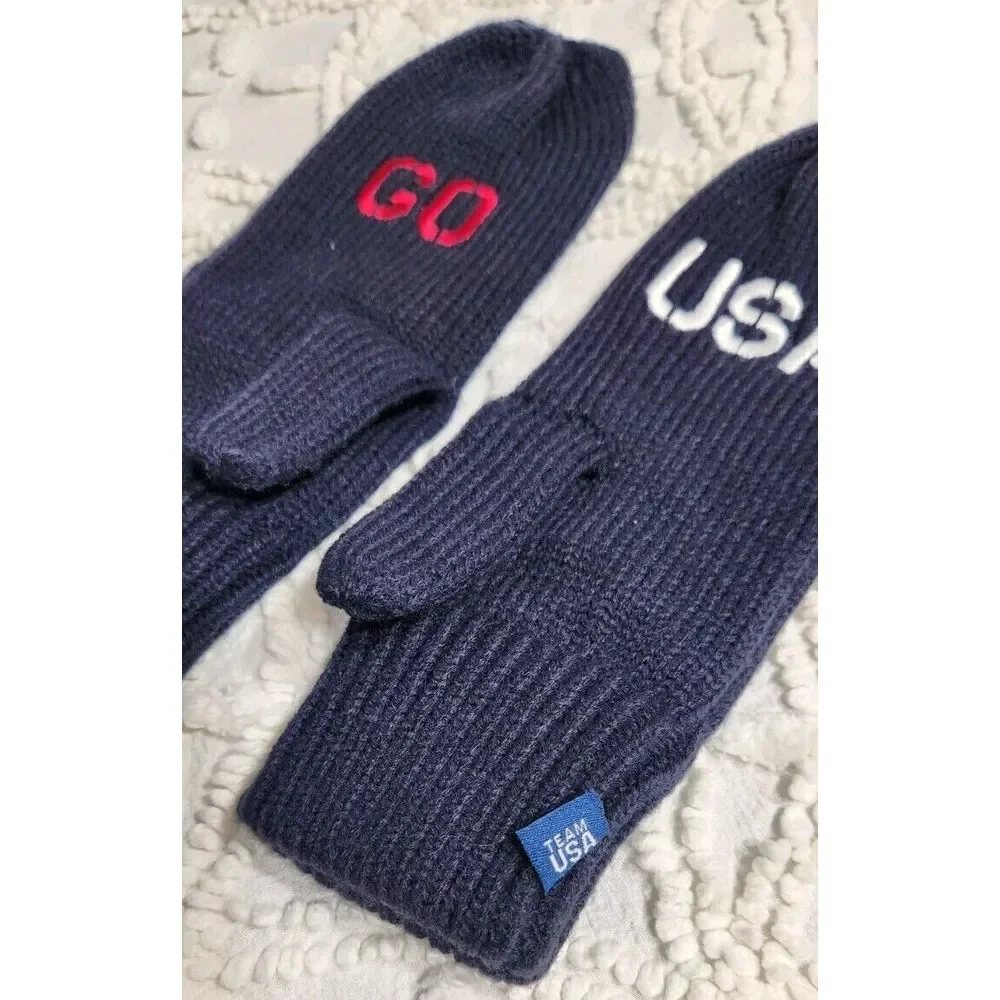 Team USA Mittens Adult One Size Olympics Navy Blue Cable Knit Soft Winter Gloves
